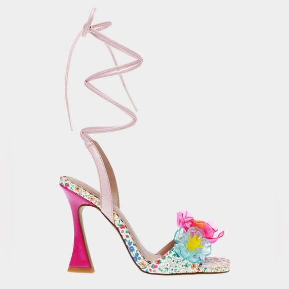 NEW Betsey Johnson Pink Floral Delaney Heels | Lace Up | Size 8 - Picture 1 of 7